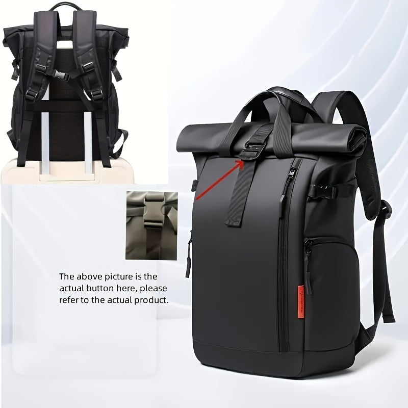 Stylish Business Backpack with Rolling Design, Men's Outdoor Commuter Bag, Casual Daypack Suitable for Outings and Leisure Travel, 15.6-inch Laptop Sleeve