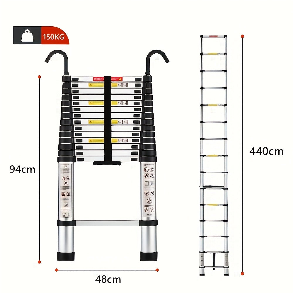 150kg Stainless Steel Ladder, 5m 4.4m 3.8m 3.2m 2.6m Telescopic Folding Ladder, Portable Safety Ladder, Suitable for Renovation And Maintenance, Garden Pruning, Orchard Picking, Warehouse Stocking, Ladder for Home, A Shape Ad