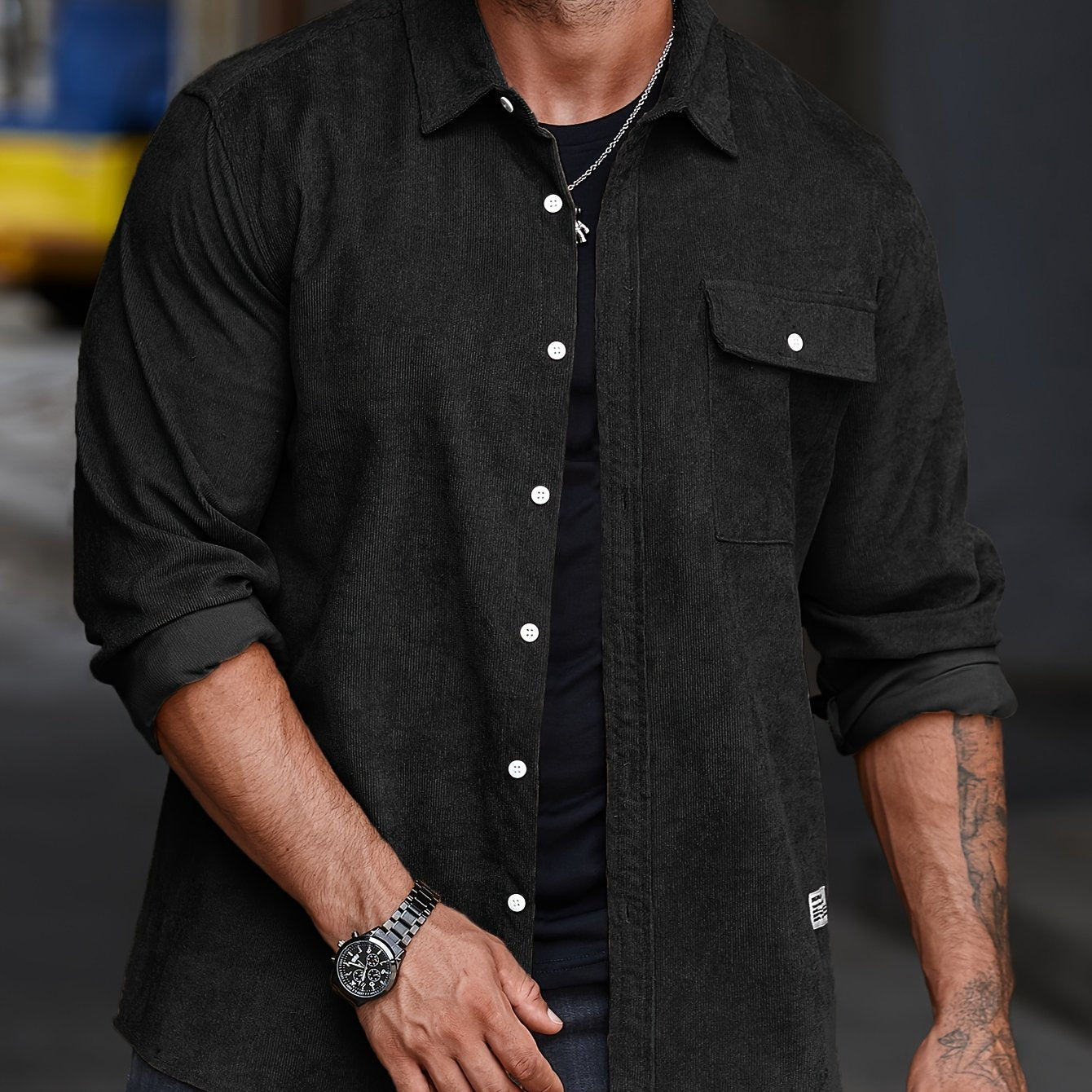 Stylish Men's Casual Lapel Shirt - Comfortable Button-Up Long Sleeve Shirt For Everyday Wear