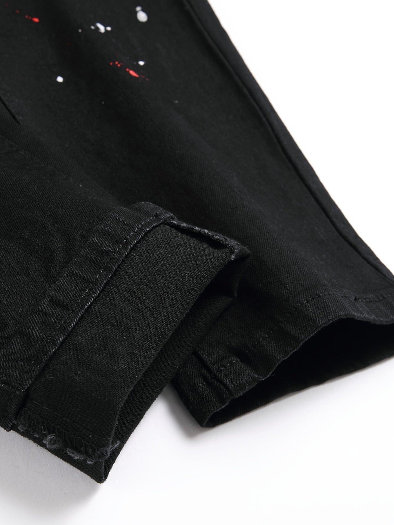 Patch Splatter Ripped Jeans, Men's Casual Street Style Distressed Slim Fit High Stretch Denim Pants For Spring Summer