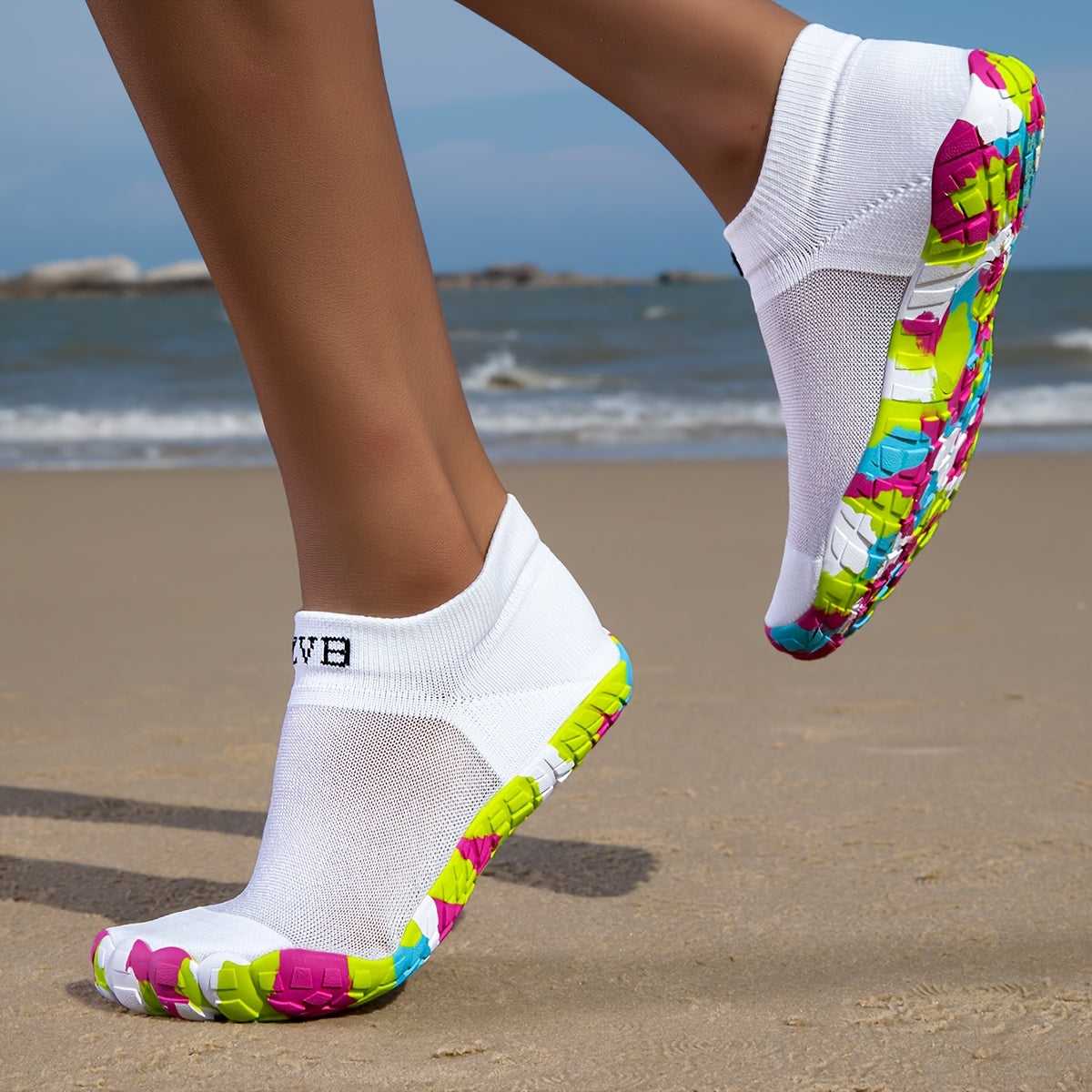 ZVB Women's All-Terrain Water Shoes - Slip- Rubber Sole & Arch, Breathable Quick- Slip-On/Wear, Lightweight Cushioned Insole for Swimming, Yoga, Surfing, Hiking, Beach - All-Season Indoor/ Aquatic Shoes with Elastic Woven Upp