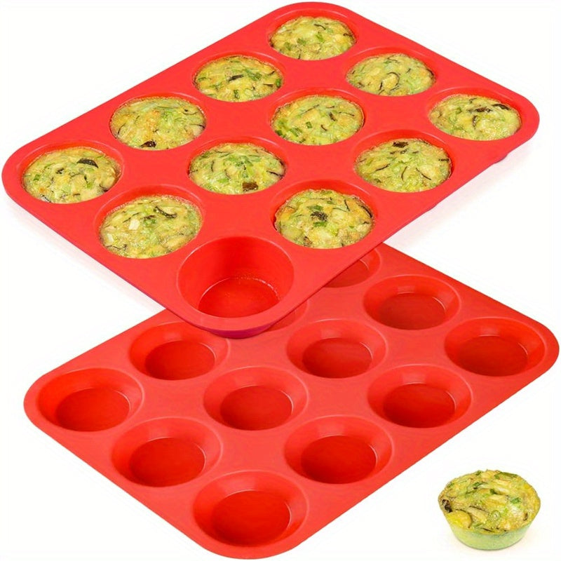 1pc, 12 Cups Silicone Muffin Pan (32.51cmx24.38cm), Nonstick BPA Free Cupcake Pan, Regular Size Silicone Mold, Baking Tools, Kitchen Gadgets, Kitchen Accessories