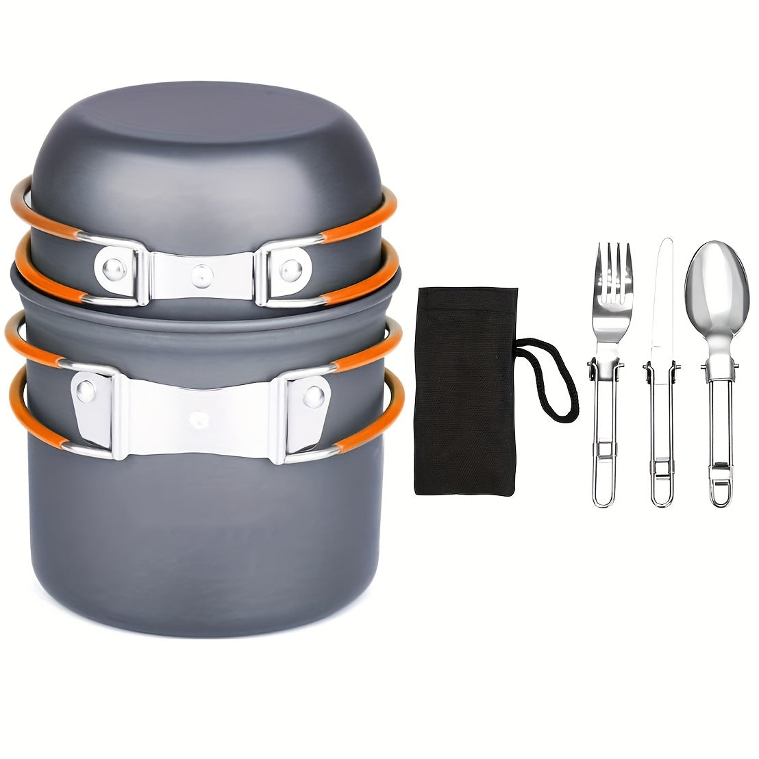 Camping Cookware Mess Kit 1-2 Person, Portable Pan Set, Fork Spoon Kit For Backpacking, Hiking, Picnic And Camping