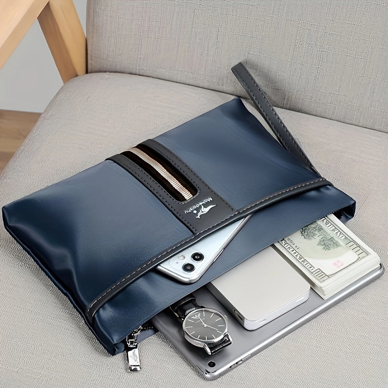 MARHSEIKE Men's Large Capacity Clutch Bag - Stylish Black Nylon Handbag with Zippered Compartment & Adjustable Strap, Trendy Business Phone Holder for Everyday Use, Secure Travel Pouch|Modern Masculine Clutch|Durable Zipper C