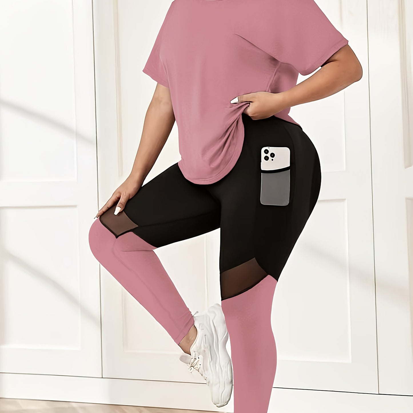 205 New Fashion Backless Quick-Dry Short Sleeve Top and Loose-Fit Sports Pants Fitness Set