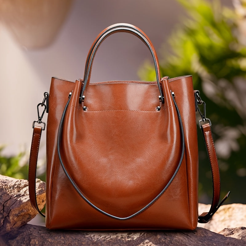 Women'S Genuine Leather Tote & Crossbody - Elegant Minimalist Hand with Golden-Tone Hardware, Zipper Closure, Golden-Tone Hardware &, Sturdy Base For Everyday & Formal Use, Versatile Accessory, Sleek Design, Durable Construct