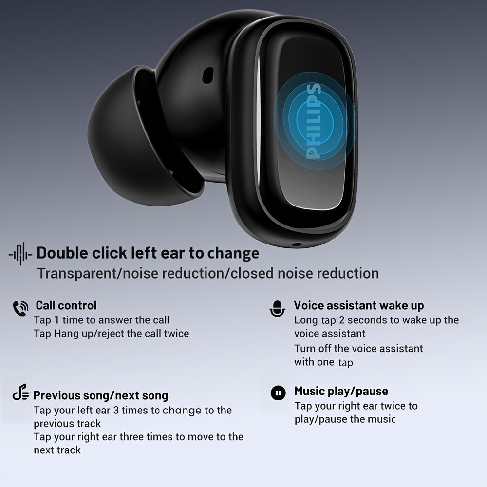 New Philips BT13.72 cm-Ear Earphones with Wireless Charging Case, 24Hour Playtime/Game Modes/Built-in Mic/Touch Control for Gaming, Running, Cycling TAT2569