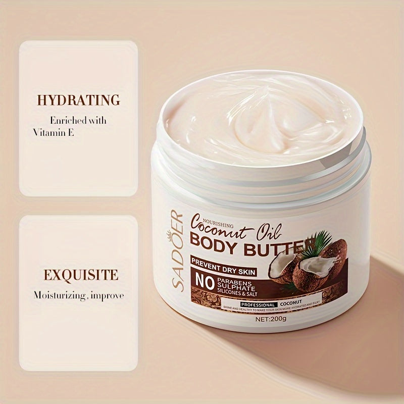 200g Coconut Moisturizing Body Cream, Body Butter With Vitamin E, Long Lasting Fragrance, Soothing Nourishing Rejuvenating Skin, Suitable For Various Skin Types With Plant Squalane