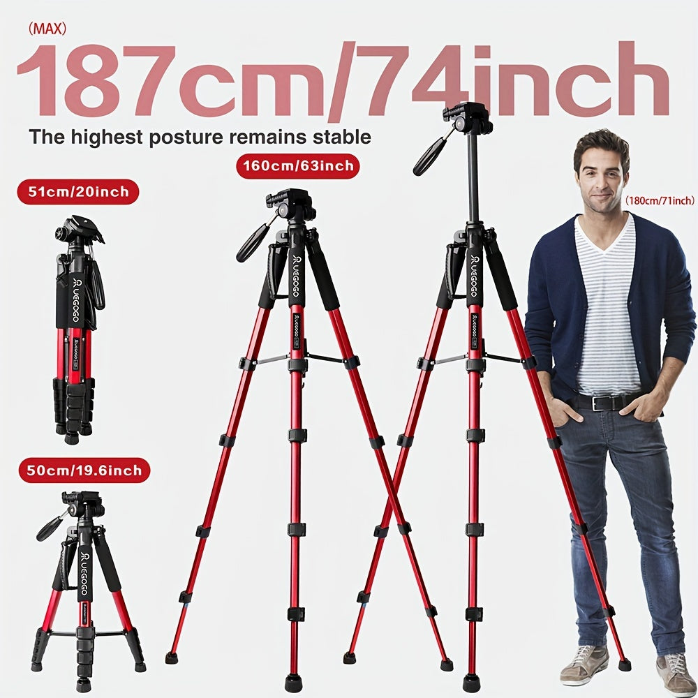 Aluminum Professional 187.96 cm Tripod with 360° Ball Head, Panoramic Shooting, Adjustable Height, Camera Tripod with Carrying Bag for Camera/Ring Light/Projector/Mobile Phone/DSLR