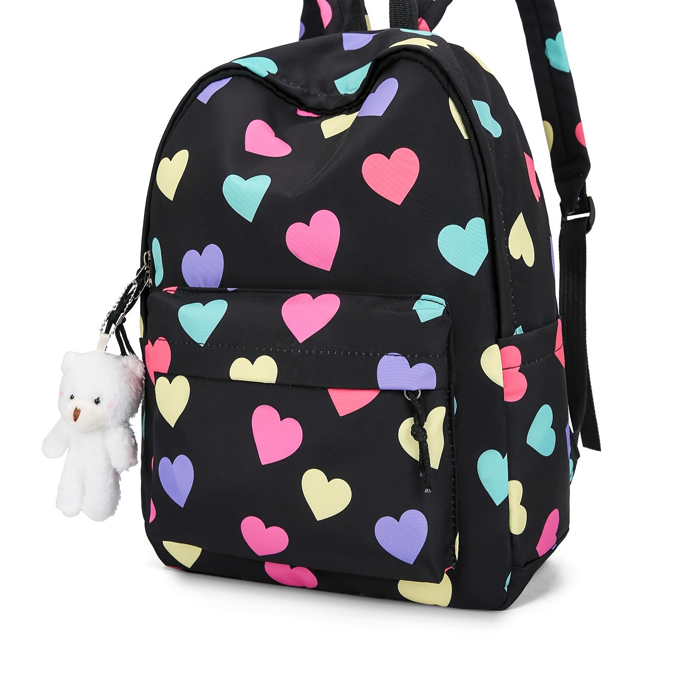 Multi-Color Hearts Pattern Design Backpack, Korean Style, Large Capacity, Simple And Lightweight Backpack
