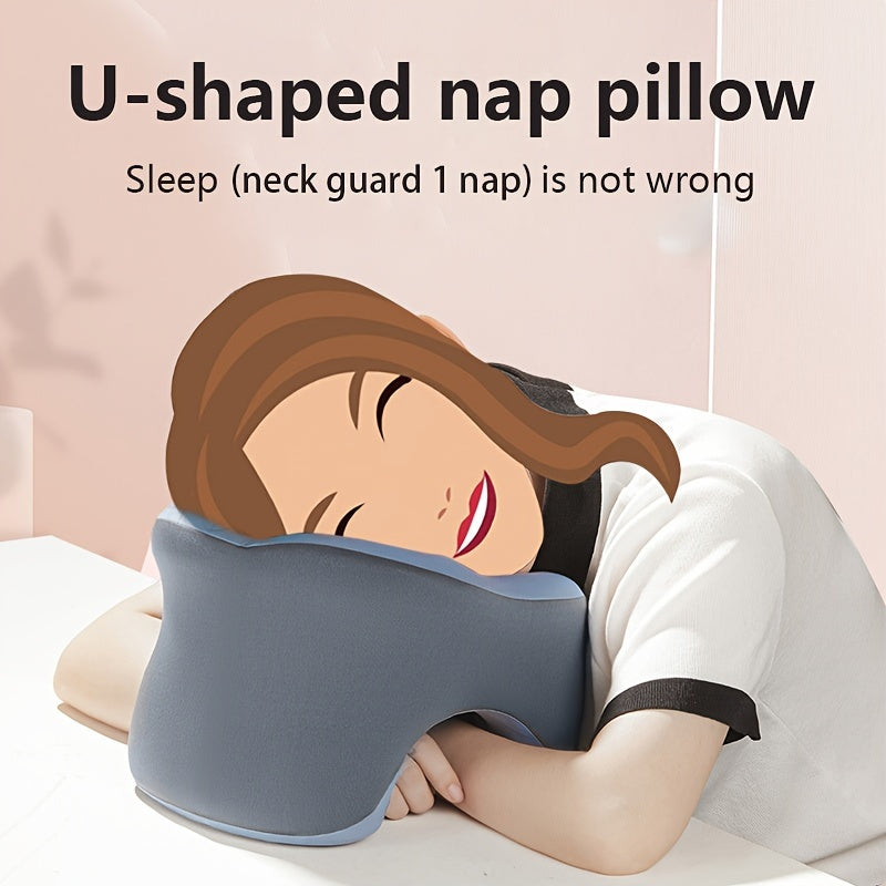 1pc Ergonomic U-Shaped Nap Pillow –, Portable & Machine Washable, Comfortable for Office, Student, and Travel Use, Available in Blue, Gray, Pink