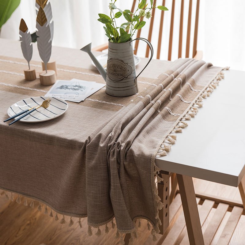 1pc Rustic Tassel Tablecloth - Stain Resistant, Washable, and Perfect for Picnics, Camping, Weddings, Birthday Parties, Thanksgiving, Restaurants, and Buffet - Home Kitchen Decor