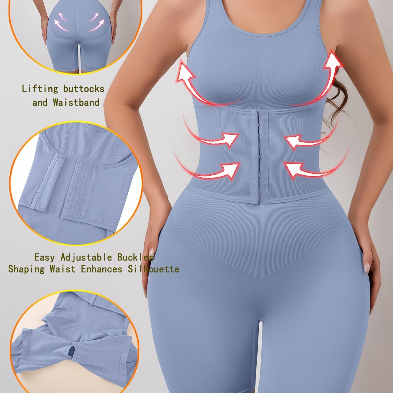 Women'S High Support Bodysuit - Seamless Double-Layer Pressed Lift & Tummy Control, Adjustable Waist with Front Closure, Non-Padded Design for Postpartum, Weight, Postpartum Shapewear, Postpartum Wear, Seamless Construction