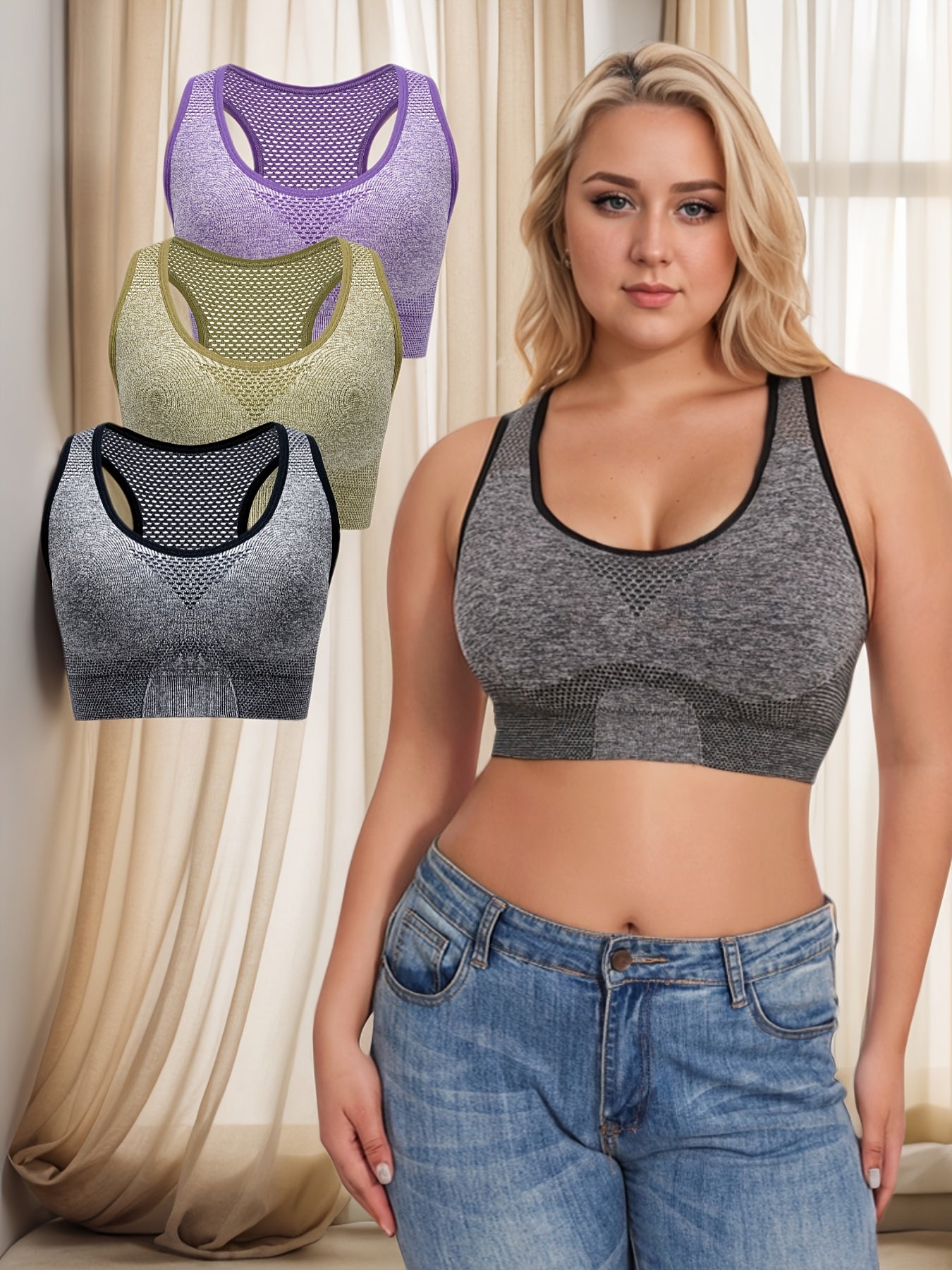 3pcs Breathable Lingerie, Large Size, No Steel Ring, No Trace, Hollow Grid, Thin Sports Yoga Bra, Zero Restriction, Large Size, No Steel Ring, No Trace, Adjustable Bra, One Piece, Thin Sports Yoga Lingerie, Bra, Large Size