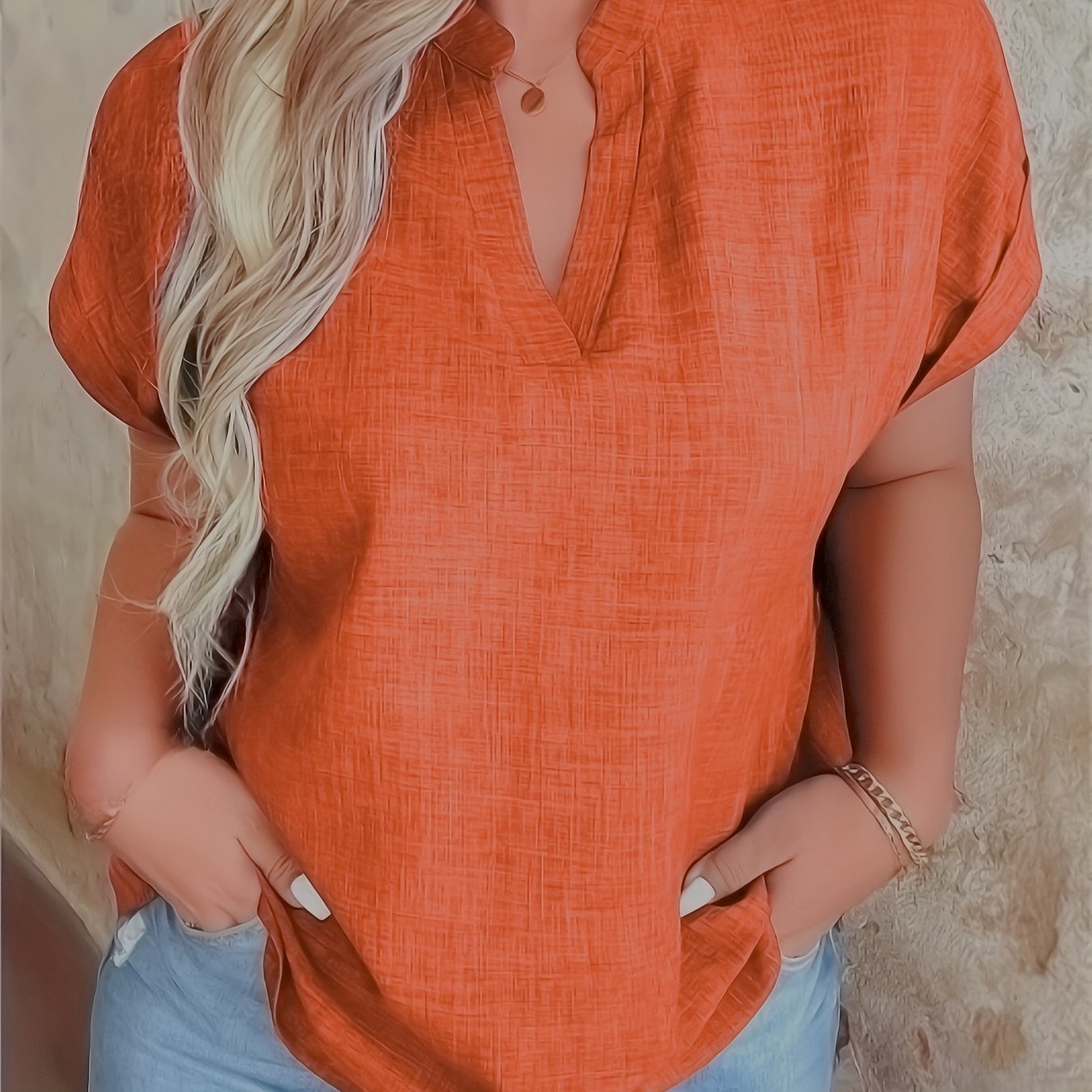Women's Casual V-Neck Blouse with Small Stand-Up Collar - Vibrant Yellow Solid Color, Regular Fit, Machine Washable, Versatile for Spring Summer Fall, Seasonal Fashion Top, Sophisticated Casualwear, Lightweight Fabric, Everyd