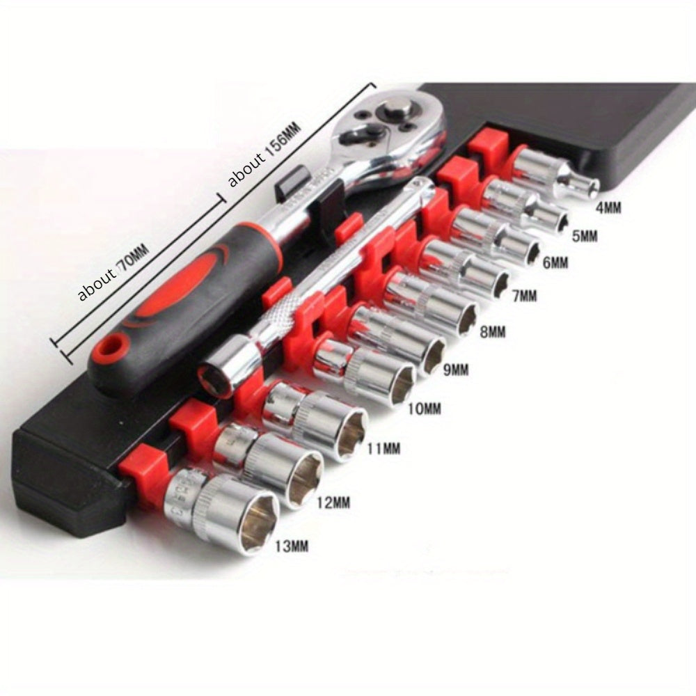 12pcs Carbon Steel Socket Wrench Set, Multi-Functional Bicycle Repair Tool Kit, with Extension Bars and Ratchet Handle for Motorcycle, Car, Boat Maintenance