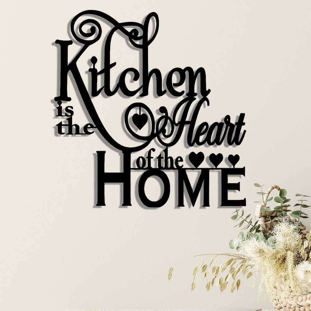 2D Flat, 1pc "Kitchen is the Heart of the Home" Metal Wall Decor - Elegant Script Kitchen Sign with Heart Accents - Durable Metal Art Plaque for Home, Cafe, Restaurant, Bar - Warming Gift for Cooks and Home Decorators, Cafe