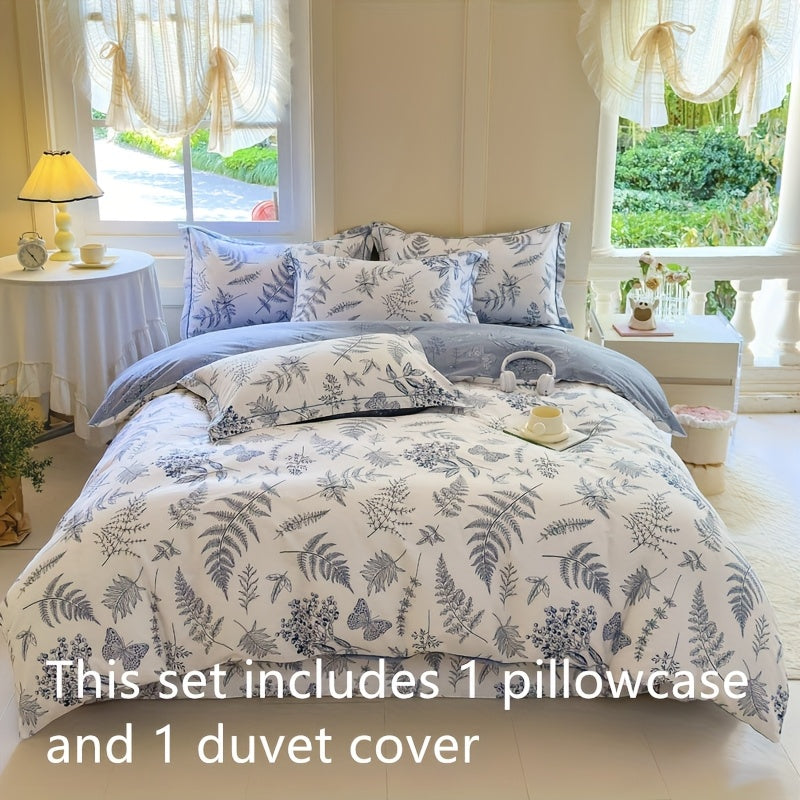 100% Light Beige-Friendly Comfort 13372 Density Quilt Cover Set Blue Feather, All-Season, Zipper Closure, Machine Washable, Twill Weave, Printing, Not Included, for Bedroom, Guest Room, Bedroom Comfort|Modern Bedroom Decor|Zi