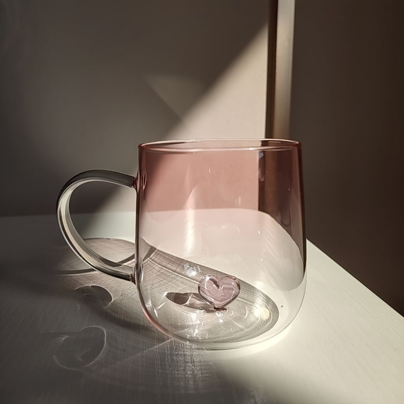 Caneca de vidro em forma de coração com efeito degradé, 350ml - Resistente ao calor, caneca decorativa para café e sumo com pega, perfeita para o Dia dos Namorados ou presente de aniversário.