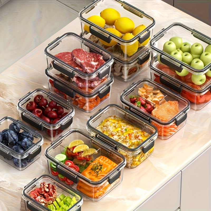 12pcs Stackable Refrigerator Storage Containers with Sealing Lids - High Transparency PET, Reusable & Durable for Fruits, Vegetables, Meats - Ideal for Kitchen, Cabinet & Fridge Organization, Refrigerator Organizers And Stora
