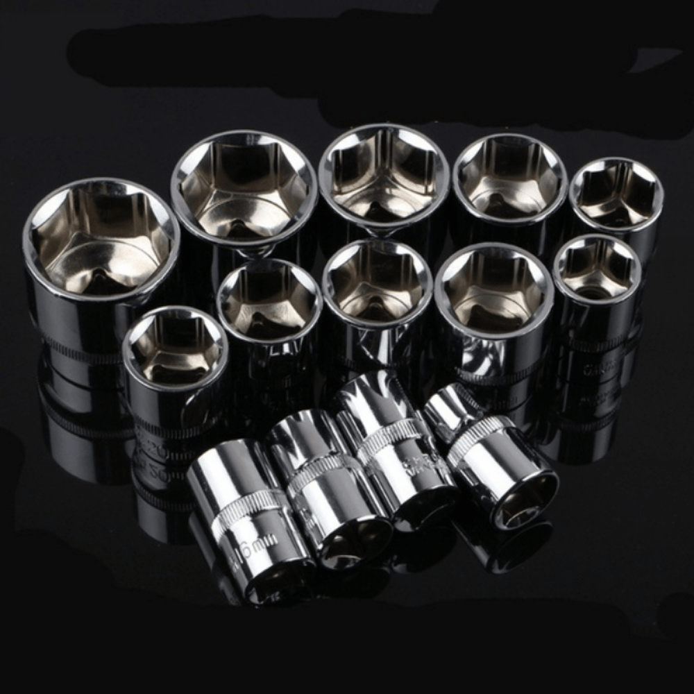 12pcs Carbon Steel Socket Wrench Set, Multi-Functional Bicycle Repair Tool Kit, with Extension Bars and Ratchet Handle for Motorcycle, Car, Boat Maintenance