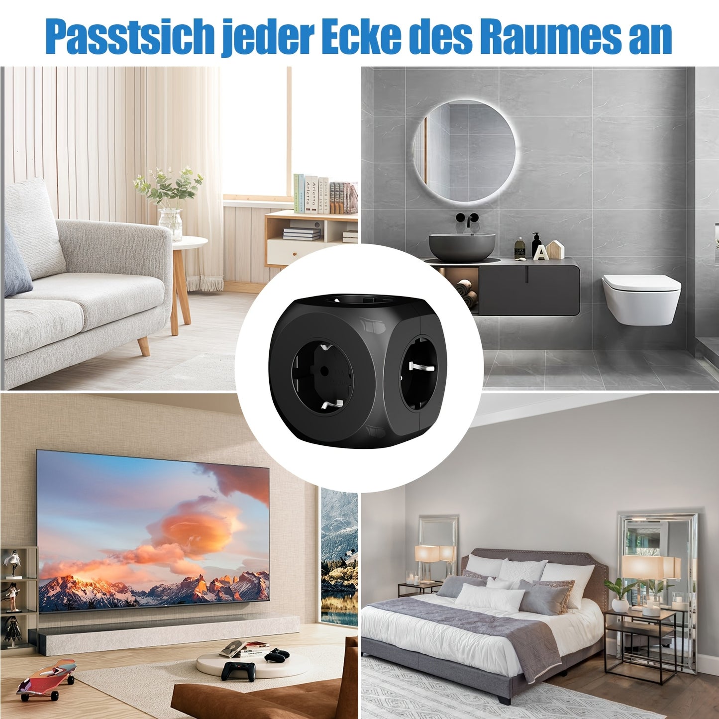 Five-in-one multi-socket cube wall plug, standard European 5 European sockets, multi-socket three-dimensional, suitable for office, home, travel