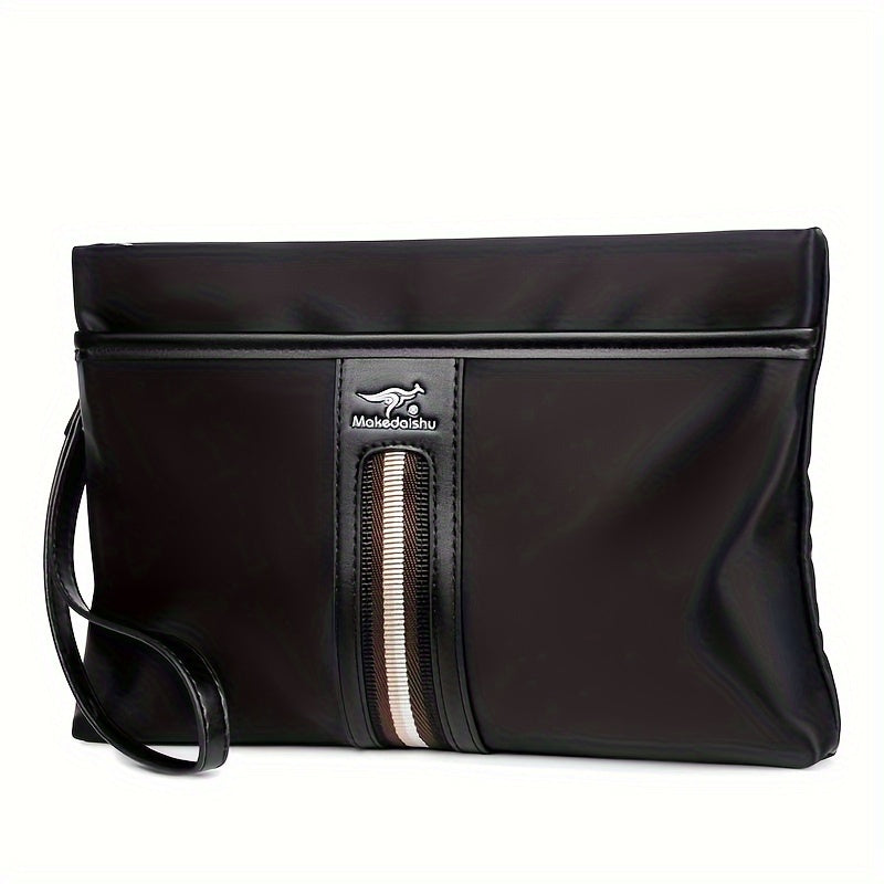 MARHSEIKE Men's Large Capacity Clutch Bag - Stylish Black Nylon Handbag with Zippered Compartment & Adjustable Strap, Trendy Business Phone Holder for Everyday Use, Secure Travel Pouch|Modern Masculine Clutch|Durable Zipper C