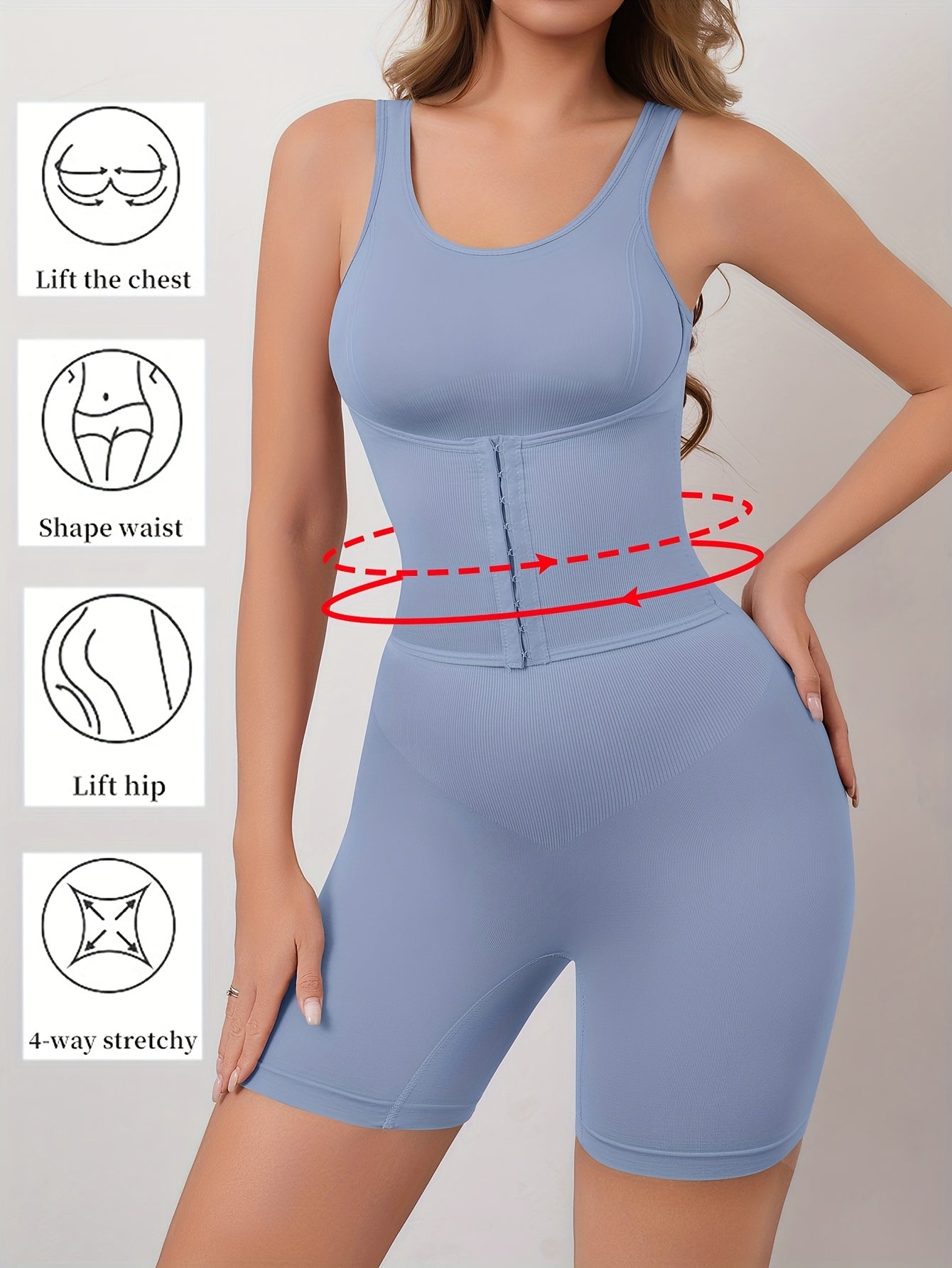 Women'S High Support Bodysuit - Seamless Double-Layer Pressed Lift & Tummy Control, Adjustable Waist with Front Closure, Non-Padded Design for Postpartum, Weight, Postpartum Shapewear, Postpartum Wear, Seamless Construction