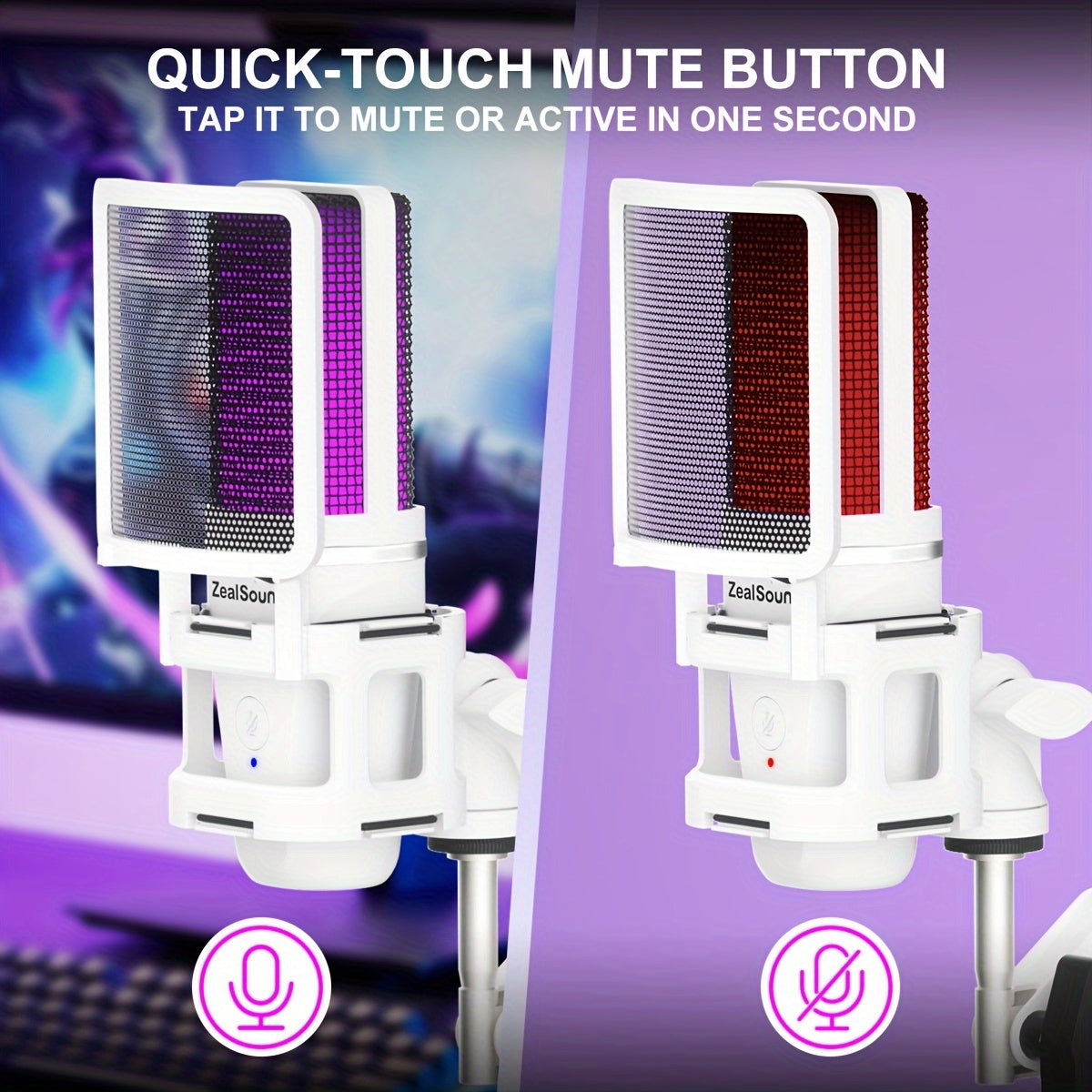 ZealSound Professional USB Gaming Microphone Kit, Podcast Condenser Mic with Boom Arm and RGB Light, Plug&Play Microphones for Streaming, PC, Computer Eid Al-Adha Mubarak