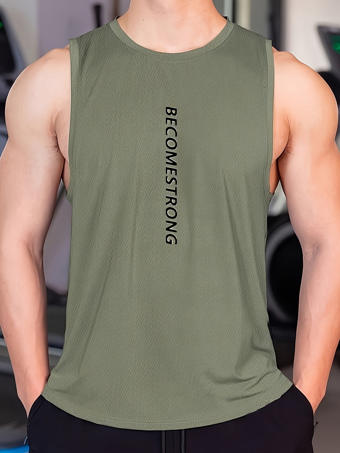 Letter Print Comfy Breathable Tank Top, Men's Casual Stretch Sleeveless T-shirt For Summer Gym Workout Training Basketball