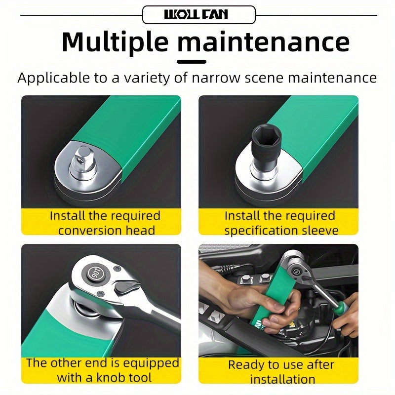 WOLLFAN Multi-Functional Extension Wrench, 39cm/15.35inch, Ratchet Conversion, Narrow Extension, Quick Release Socket, Universal Tool for Car Maintenance, Durable Material