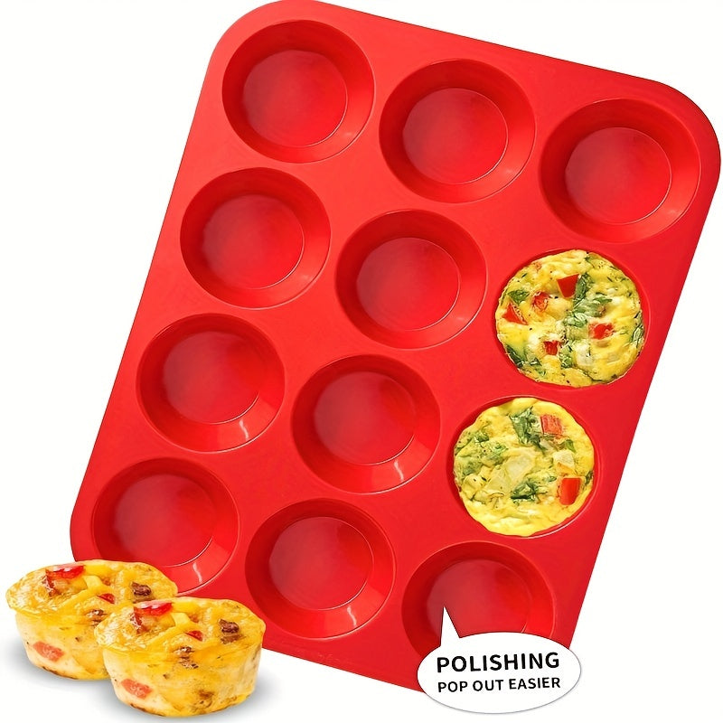 1pc, 12 Cups Silicone Muffin Pan (32.51cmx24.38cm), Nonstick BPA Free Cupcake Pan, Regular Size Silicone Mold, Baking Tools, Kitchen Gadgets, Kitchen Accessories