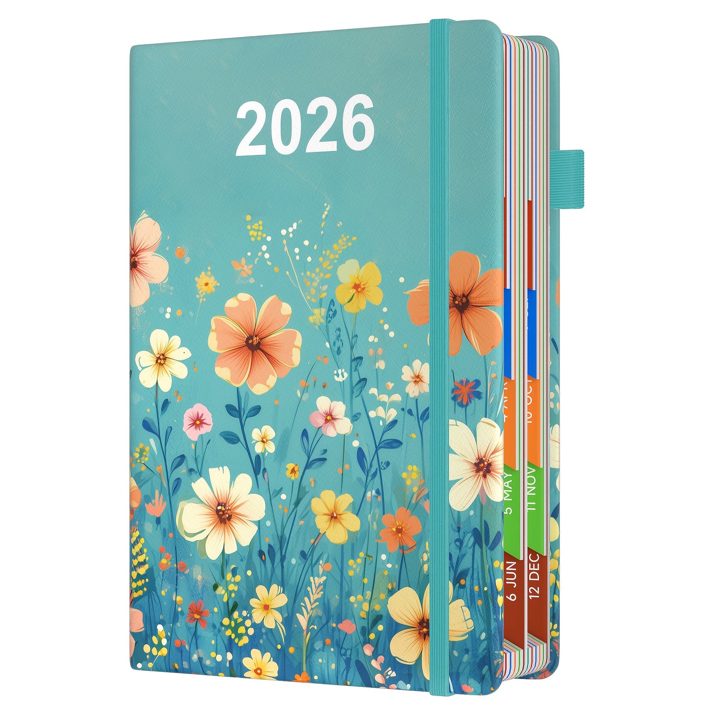 1pc Dzhzal Elegant Floral - Planner with Monthly View, Daily Organizer, Banded Elastic Closure, Pen Loop, Inner Pocket - Compact A5 Notebook (14.48x21.08cm) for Professionals, Students, Personal & Office Use - Perfect Gift Id