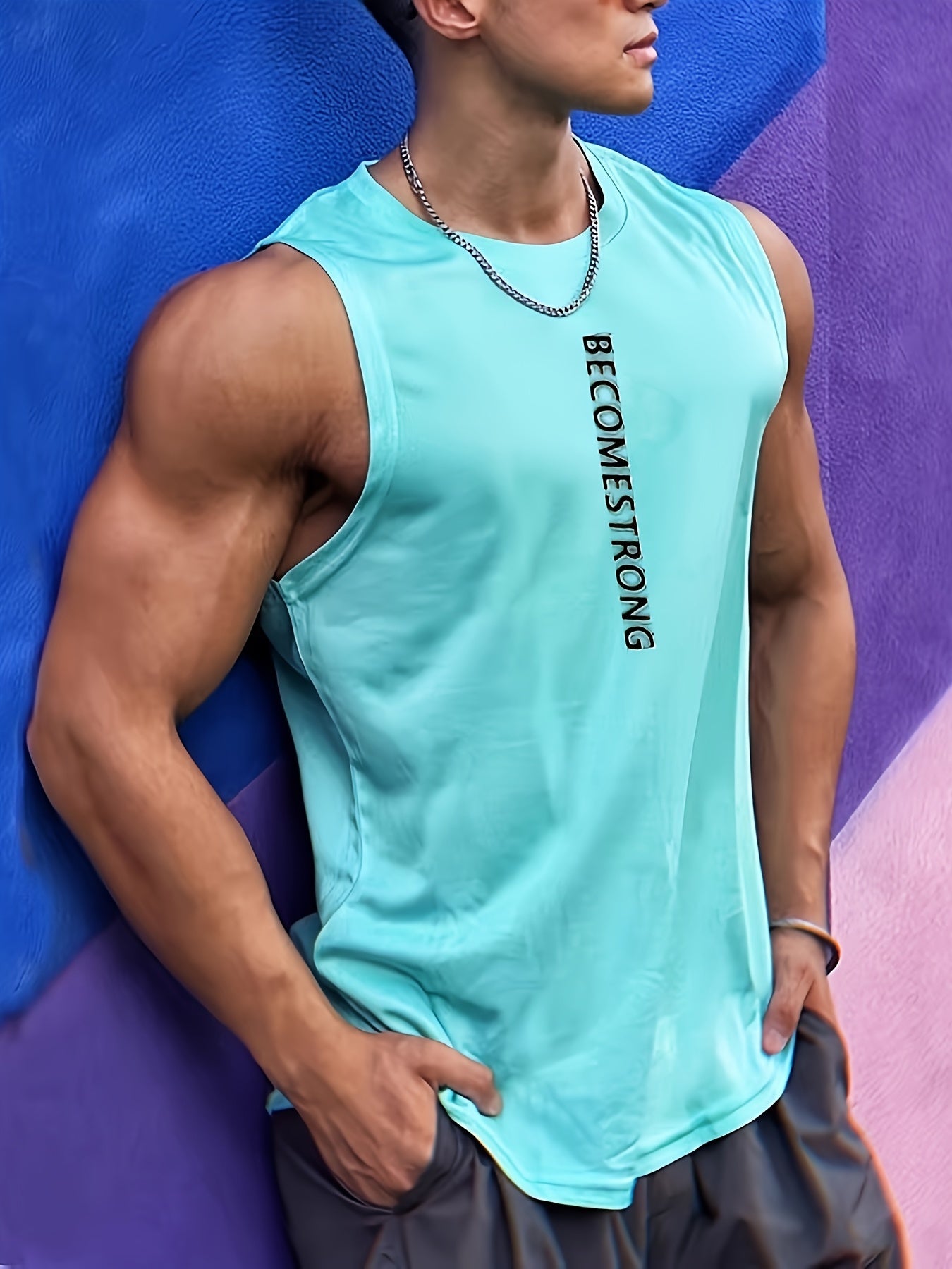 Letter Print Comfy Breathable Tank Top, Men's Casual Stretch Sleeveless T-shirt For Summer Gym Workout Training Basketball