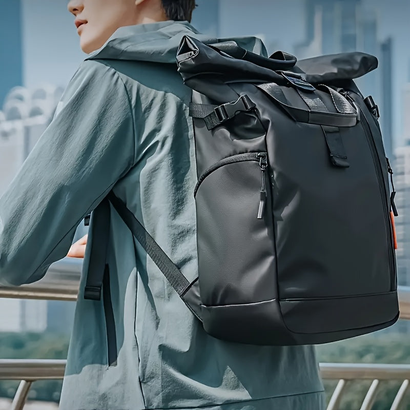 Stylish Business Backpack with Rolling Design, Men's Outdoor Commuter Bag, Casual Daypack Suitable for Outings and Leisure Travel, 15.6-inch Laptop Sleeve