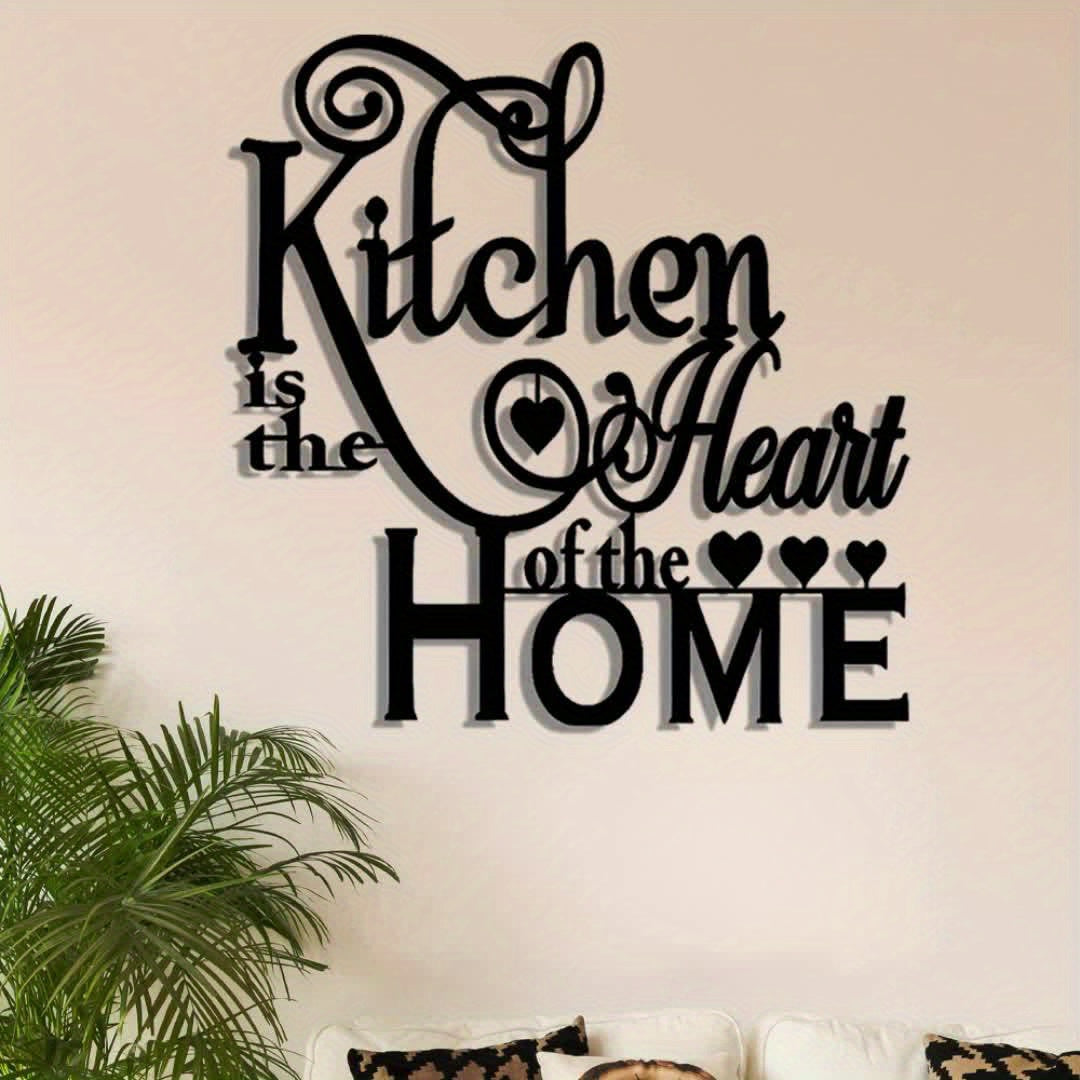 2D Flat, 1pc "Kitchen is the Heart of the Home" Metal Wall Decor - Elegant Script Kitchen Sign with Heart Accents - Durable Metal Art Plaque for Home, Cafe, Restaurant, Bar - Warming Gift for Cooks and Home Decorators, Cafe