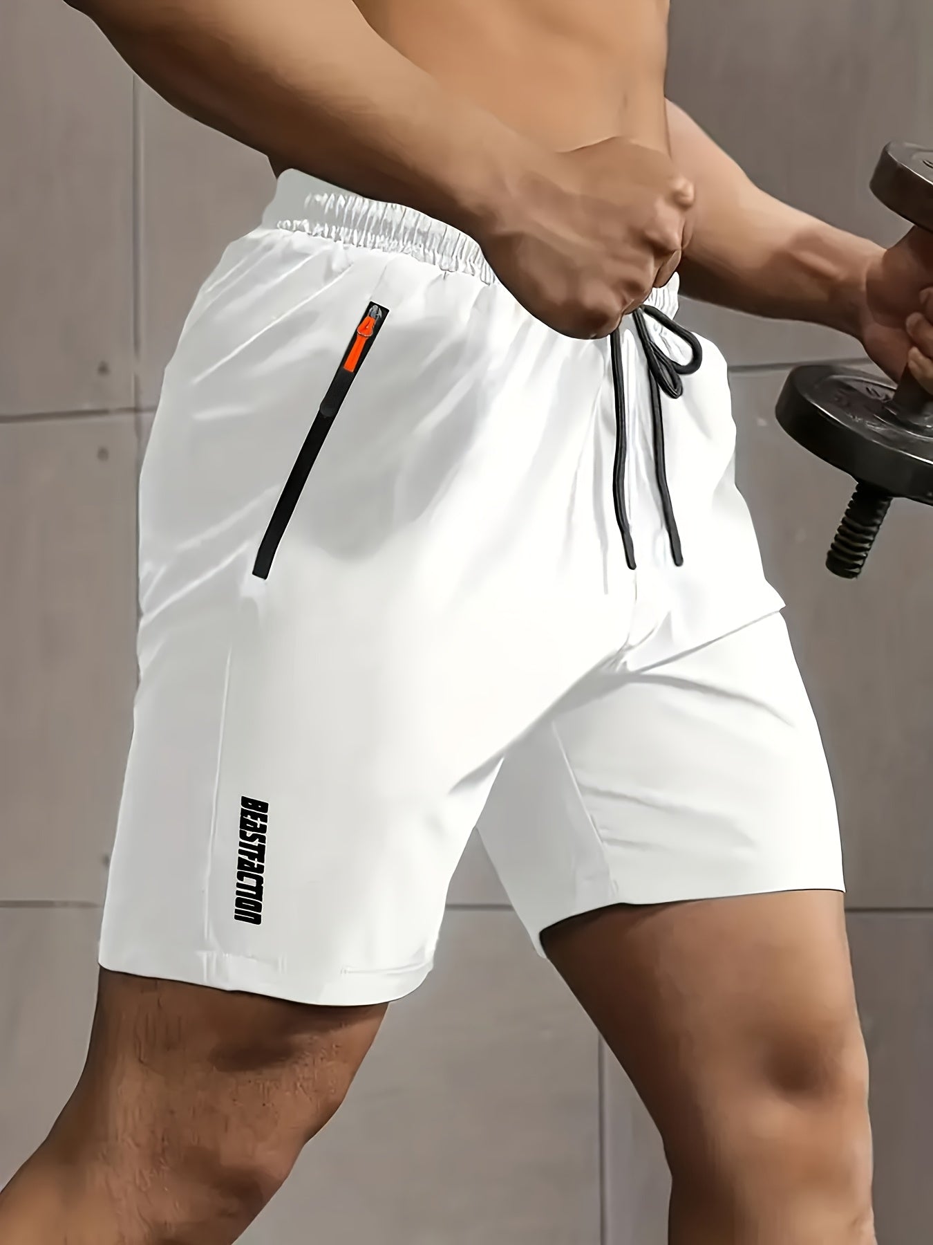 Men'S Summer Casual Shorts, New Fashion Loose Fit Sports Running Fitness 5/4 Pants, Polyester, Zipper, Print Pattern, Slight Stretch Fabric, 120g/m², Woven, with for Men