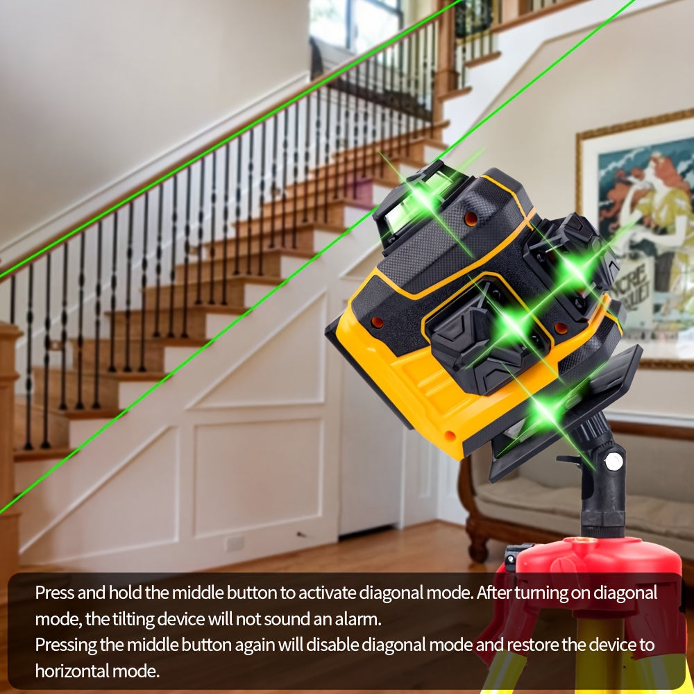 Honminda 16-Line 360° Self-Leveling Laser Level with Green Beam, 4x360° Vertical/Horizontal Cross Lines, Rechargeable Battery & Remote Control, Lifting Base & Tripod Included for Construction, Photography, Videography, Vide