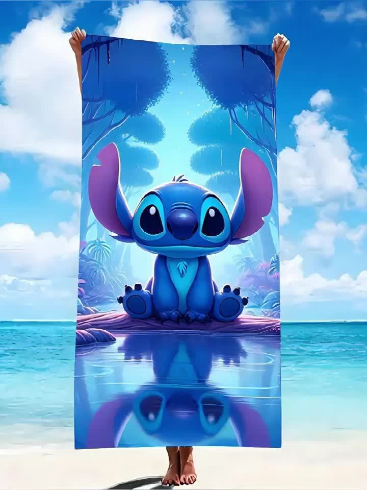 1pc Stitch Microfiber Beach Towel - Quick-Dry, Extra-Large, Ultra-Absorbent & Windproof with Vibrant Cartoon Design, Ideal for Beach, Travel, Camping & Vacation, 260gsm, Contemporary Style, Stitch Room Decor
