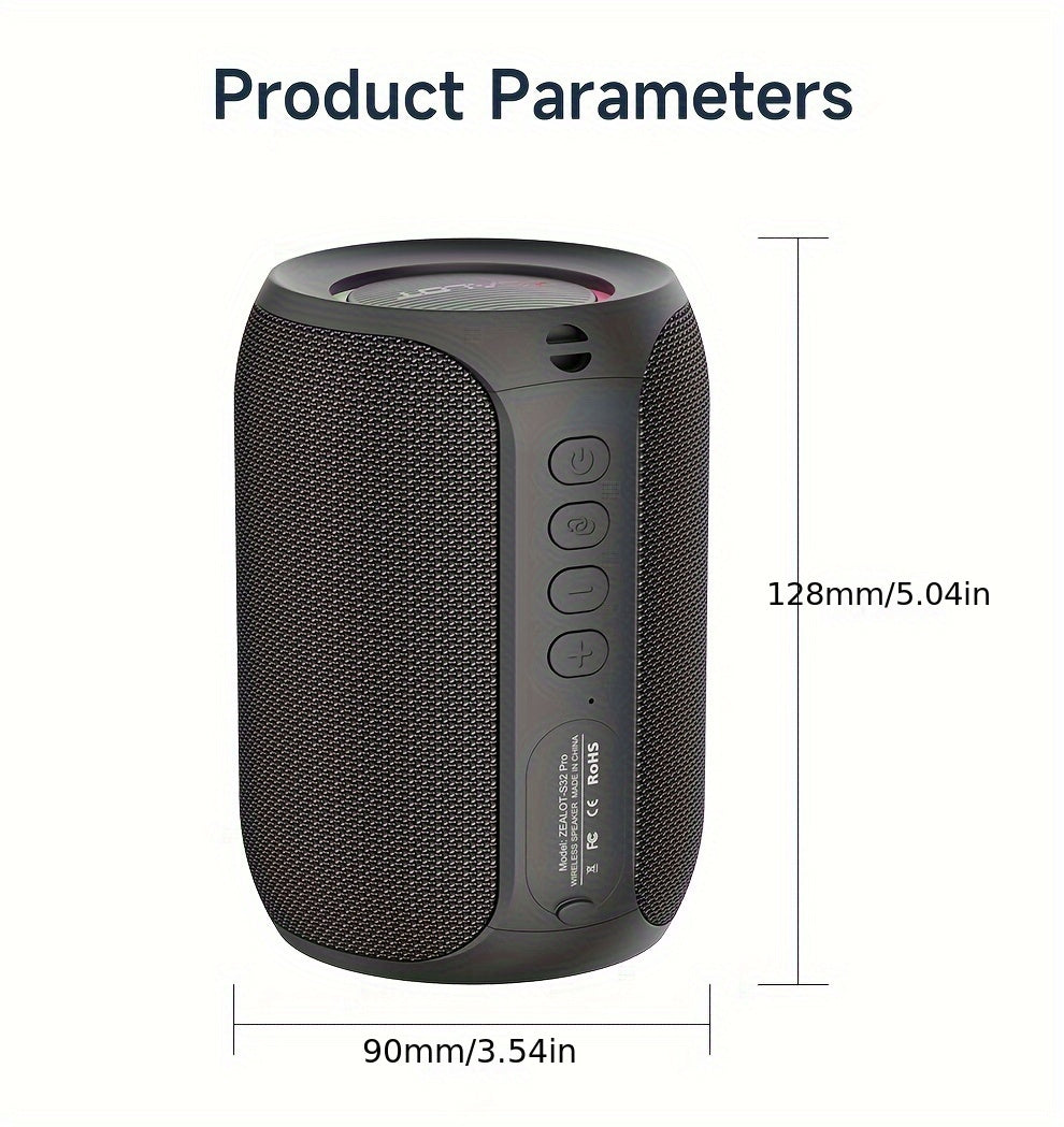 ZEALOT S32Pro 15W Wireless Speaker, Portable Bass, TWS Supports Dual Pairing, 3600mAh Battery, RGB Light, 10 Hours of Gaming Time, Loud Stereo, Charging Cable And Auxiliary Cable, Compatible With Memory Card/usb Insert, Suita