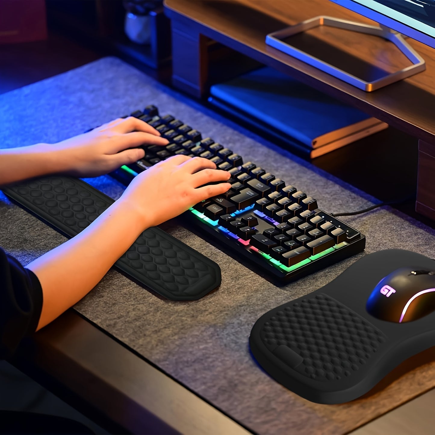 Ergonomic Memory Foam & Non-Slip Mouse Pad with Wrist Rest - Massage Design for Pain Relief, Comfortable Wrist & -Skid Base, Office/Gaming Desk for Computer, PC, Laptop, Remote Work - Accessory for Hand
