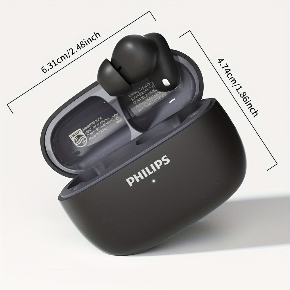 New Philips BT13.72 cm-Ear Earphones with Wireless Charging Case, 24Hour Playtime/Game Modes/Built-in Mic/Touch Control for Gaming, Running, Cycling TAT2569