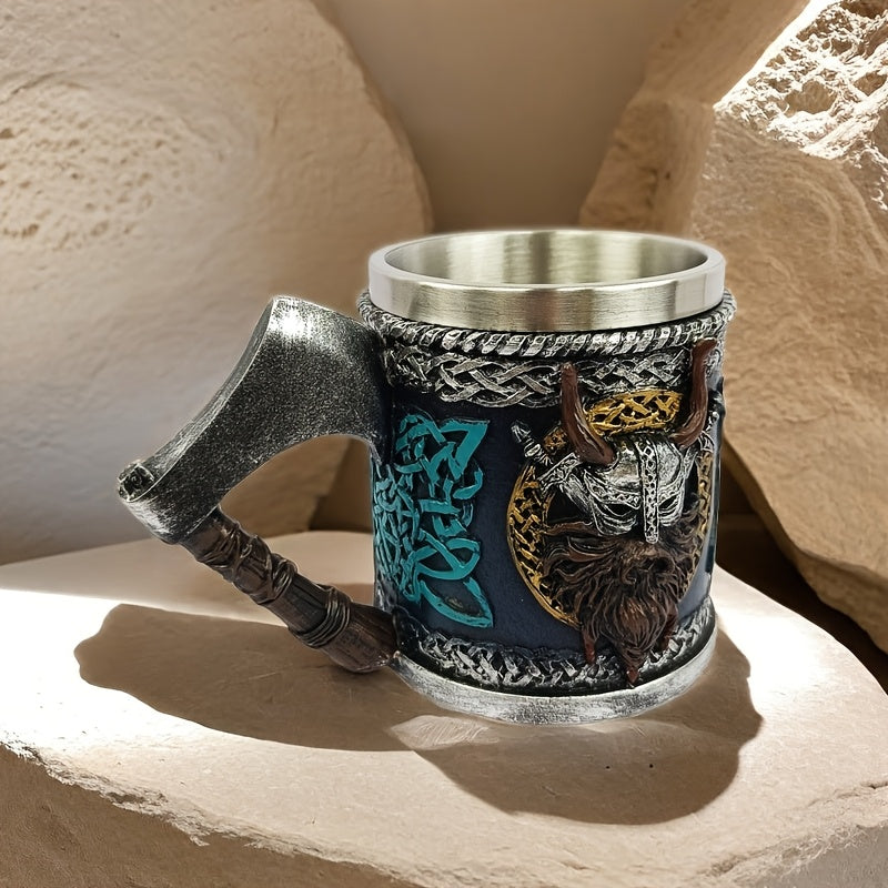 1pc Viking Axe Design 15.2oz Stainless Steel Beer Mug - Insulated, Reusable, Hand Wash Only - Multipurpose Coffee Cup for Christmas, Halloween, Easter, Hanukkah, Father'S Day Gift