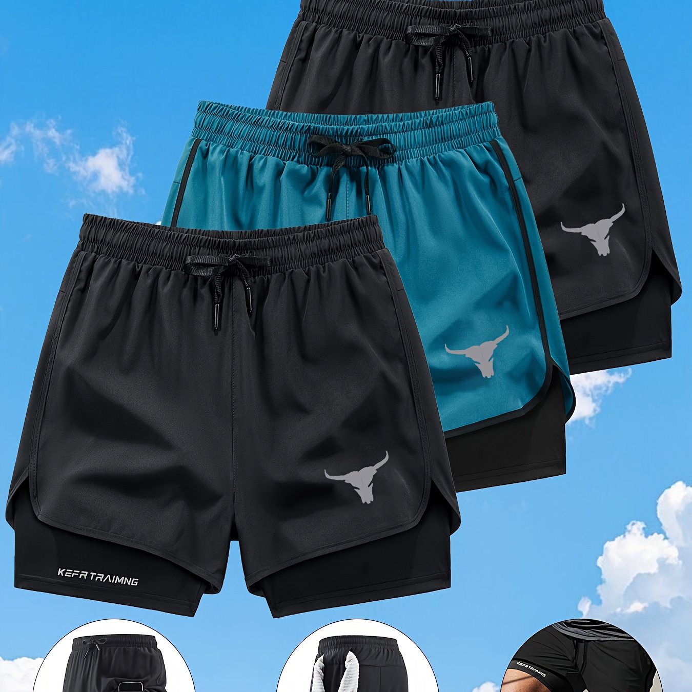 Zhiyu OBM 3pcs Men's Fitness Running Shorts, Elastic Waistband, Soft Lining, Towel Included, Perfect as a Gift