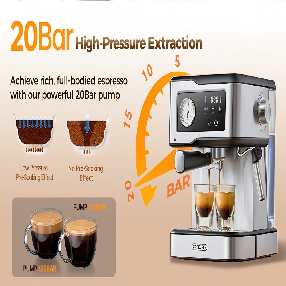 CAFELFFE Espresso Coffee Machine with Milk Frother And Steamer, Espresso Machine with 20 Bar Pump Pressure, Espresso Machine with LCD Touch Screen for The Barista At Home Or Latte Cappuccino Masch