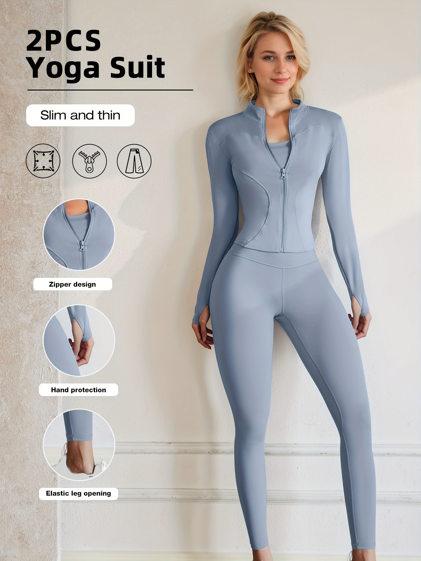 European Code Polyester Fabric Gym Running Clothes Long Sleeve Sports Jacket Cycling and Walking Tightening Buttocks Pants Fitness Suit