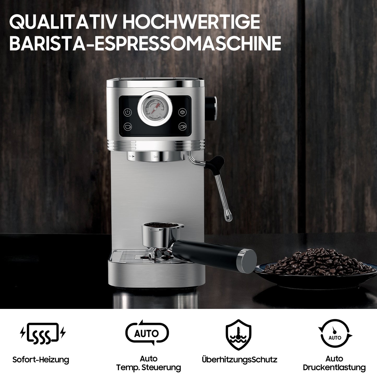 Espresso Machine CM1660B with 20 Bar Ulka Pump - Sieve Carrier Machine with Milk Frother, 1350W, 1.3L Water Tank - Compact Coffee Machine for Home