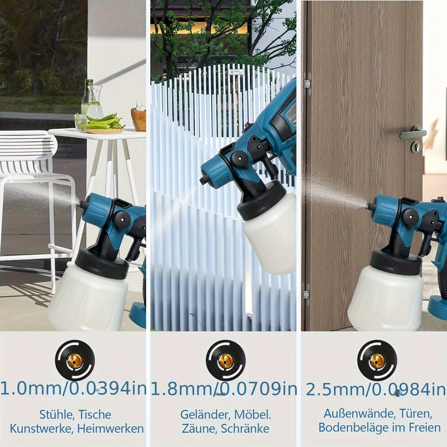 Fence Paint Sprayer with 2x 3000mAh Lithium Ion Batteries, HVLP Cordlss Paint Sprayer Compatible with Makita 18V Battery, 1000ml Tank 4 Nozzles And 2 Cleaning Tools, 3 Patterns Battery Spray Gun Paint Sprayer for Walls And Ceiling