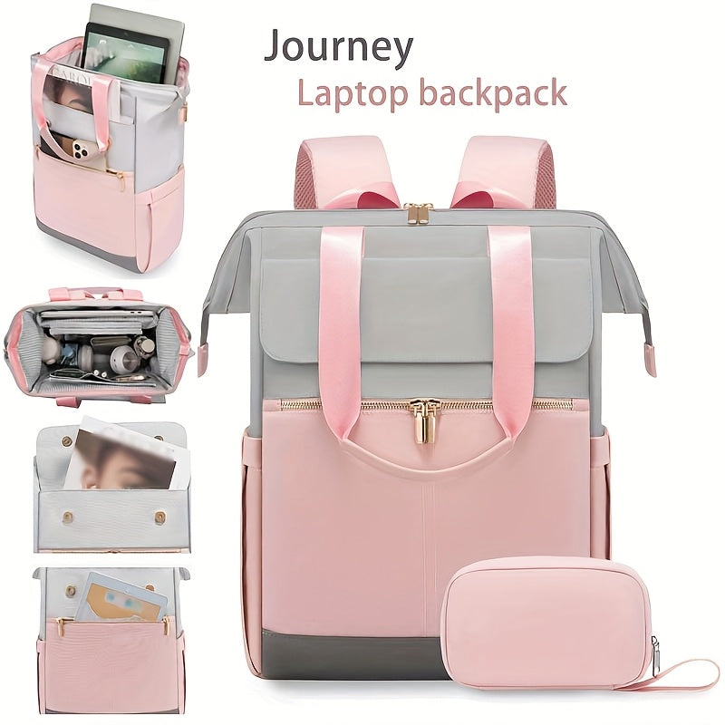 Stylish Women'S Convertible Laptop Backpack - Soft Shell Nylon, Multiple Compartments, Zipper Closure, Ideal for School, Travel & Leisure, Available in Gray, Pink, Blue, Red, Black, Backpack for School