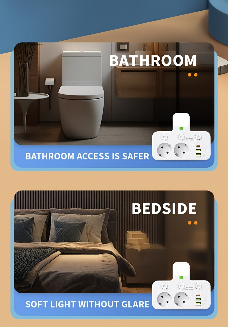 Plug Converter Socket with 5 Sockets, Multi-Port Wall Socket with Independent Switch And Small Night Light Adapter